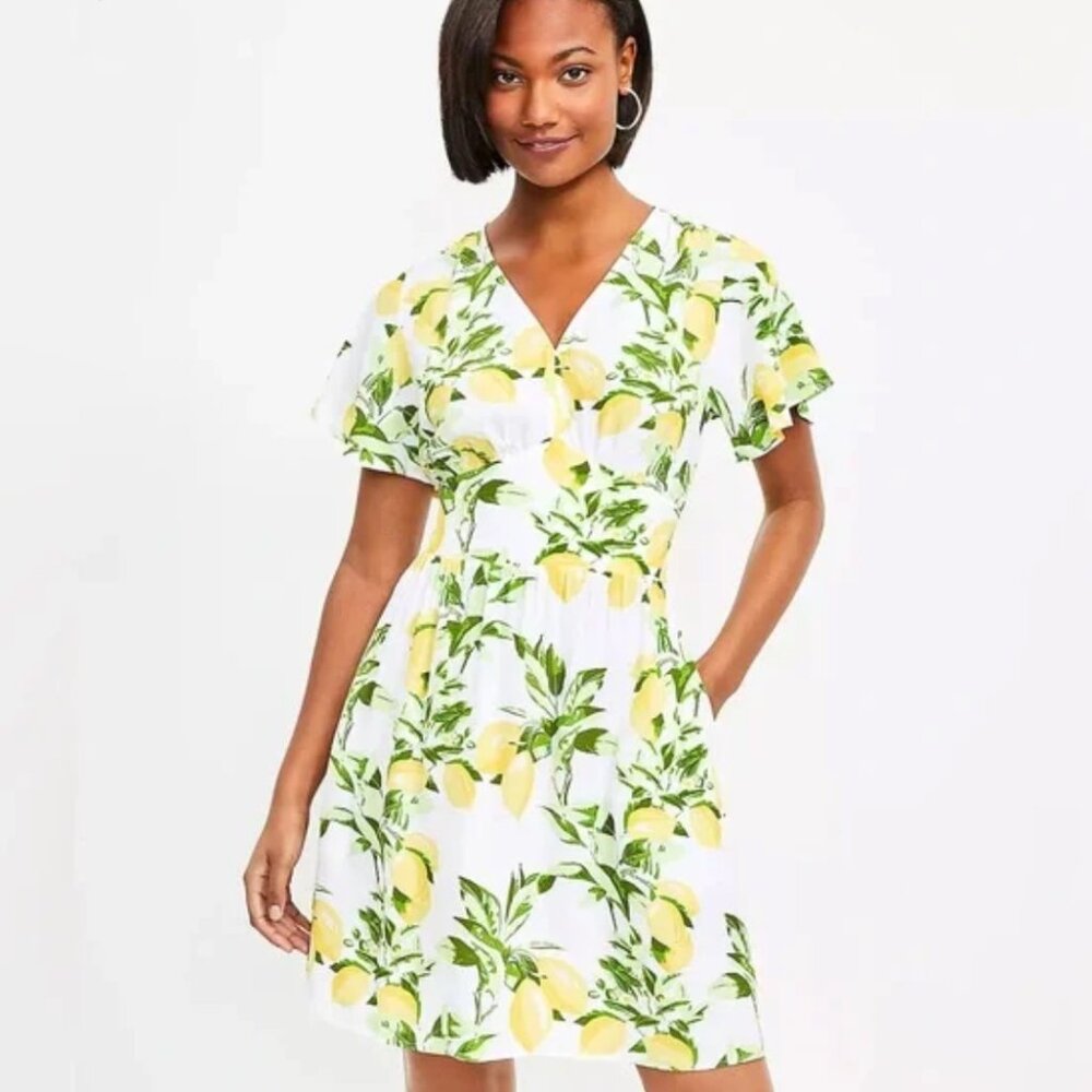 NWOT LOFT Lemon Flutter Mini-Dress